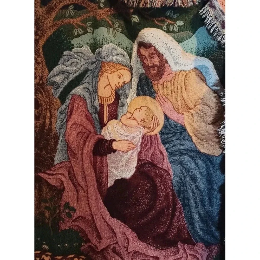 VTG American Weaver's A‎ Child Is Born Mary Joseph Jesus Tapestry Throw Blanket